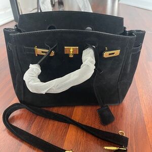 Elegant Black Suede Handbag